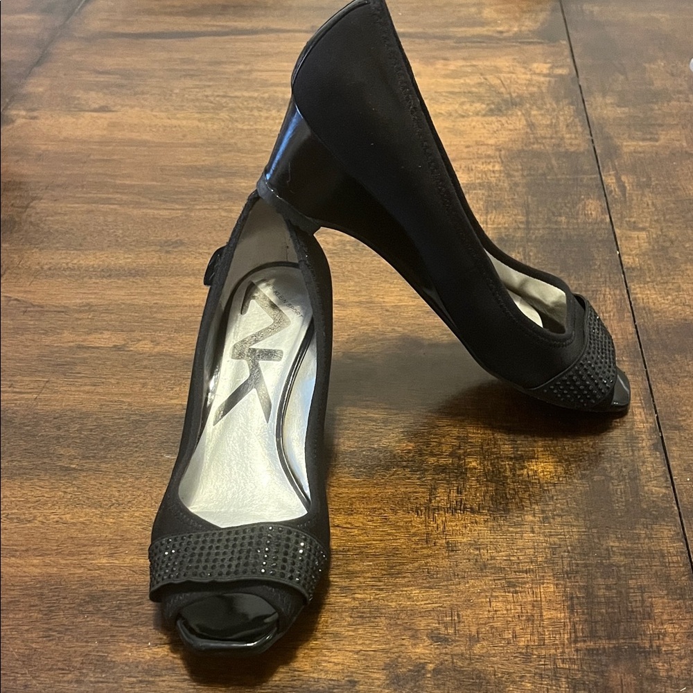Anne Klein Sport Black Peep Toe Wedges